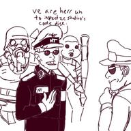 antagonist artist:dizor captain disguise gas_mask glasses hat logo monkey monkey_suit nanotrasen nuclear_operative rpg stahlhelm sunglasses syndicate totally_not_nuke_ops // 617x617 // 62.9KB