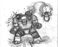 artist:machofish mech monochrome rocket shooting // 650x534 // 100.0KB