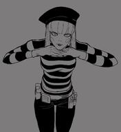 artist:socachaca beret female human long_hair mime monochrome pda toolbelt toolbeltlooking_at_viewer // 1322x1441 // 270.7KB