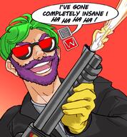 artist:spessmenart assistant beard body_hair facial_hair green_hair gun hud human insulated_gloves laughing sec_hud solo speech tagme wanted weapon // 900x973 // 616.3KB