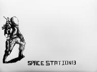 artist:anonymous gun logo monochrome space_suit weapon // 900x675 // 297.9KB