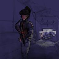 airlock antagonist artist:anonymous blood bodily_fluids destroyed_station female gun hallway human maintenance smiling solo weapon // 500x500 // 186.3KB