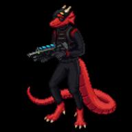 anthro armor_vest artist:partheo beret character:zil-bar digitigrade gloves gun holding_weapon ion_rifle lizardmen nonhuman pixel_art security weapon // 512x512 // 8.1KB