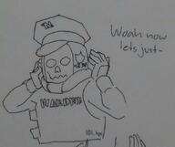 artist:xenopera hat monochrome plasmaman security solo speech warden // 817x686 // 38.3KB