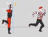 artist:anonymous exclamation_mark helmet human invisible_wall mime running security security_officer // 3300x2550 // 366.1KB