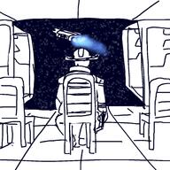 artist:anonymous captain hat human looking_through_window outer_space shuttle solo // 2048x2048 // 1.2MB